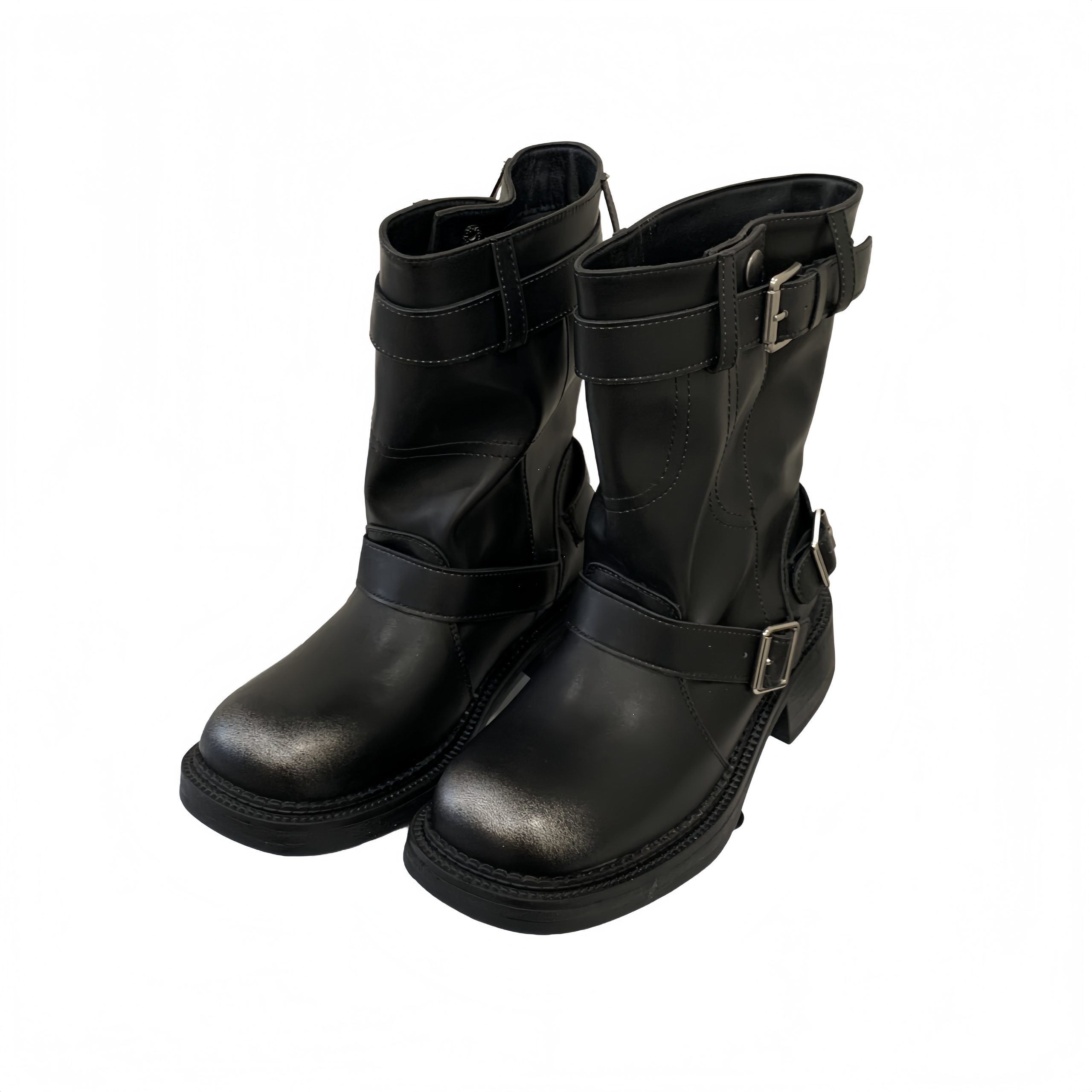 2025-new-genuine-leather-black-belt-buckle-mid-calf-boots-motorcycle-boots-autumn-winter-new-round-toe-knight-boots_4 2025 New Genuine Leather Black Belt Buckle Mid Calf Boots Motorcycle Boots Autumn Winter New Round Toe Knight Boots