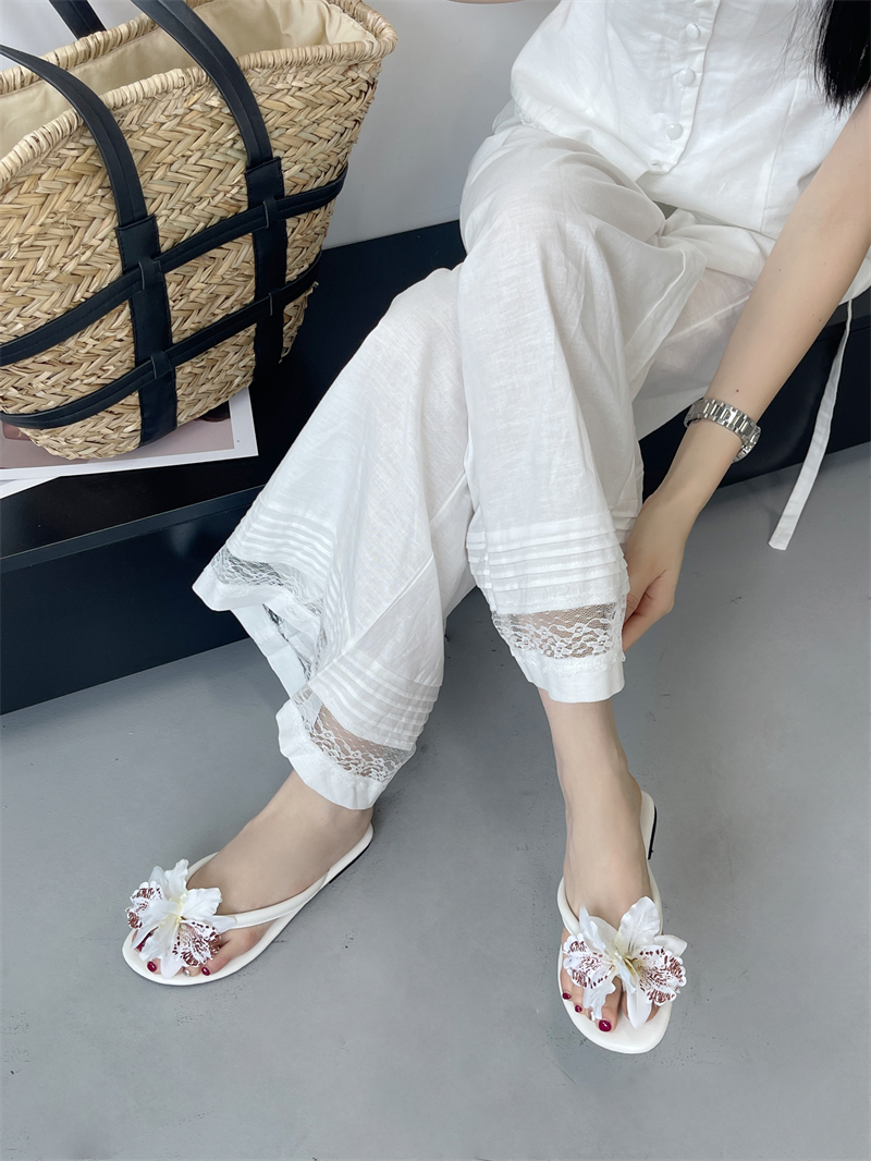 2025 New Women's Flower Flat Slippers Casual PU Sandals