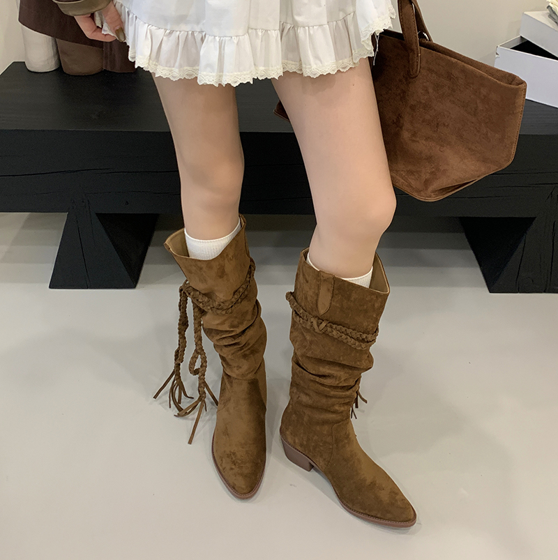 2026-new-retro-fringe-boots-chunky-heel-heightening-pointed-toe-over-knee-wasteland-knight-boots-slim-stacked-boots_1 2026 New Retro Fringe Boots Chunky Heel Heightening Pointed Toe Over Knee Wasteland Knight Boots Slim Stacked Boots