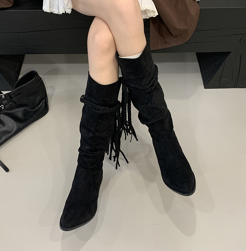 2026-new-retro-fringe-boots-chunky-heel-heightening-pointed-toe-over-knee-wasteland-knight-boots-slim-stacked-boots_2 2026 New Retro Fringe Boots Chunky Heel Heightening Pointed Toe Over Knee Wasteland Knight Boots Slim Stacked Boots