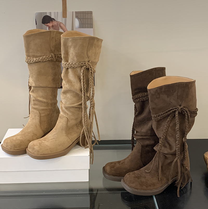 2026-new-retro-wasteland-style-fringe-cowboy-boots-low-heel-over-the-knee-boots-for-women 2026 New Retro Wasteland Style Fringe Cowboy Boots Low Heel Over-the-Knee Boots for Women