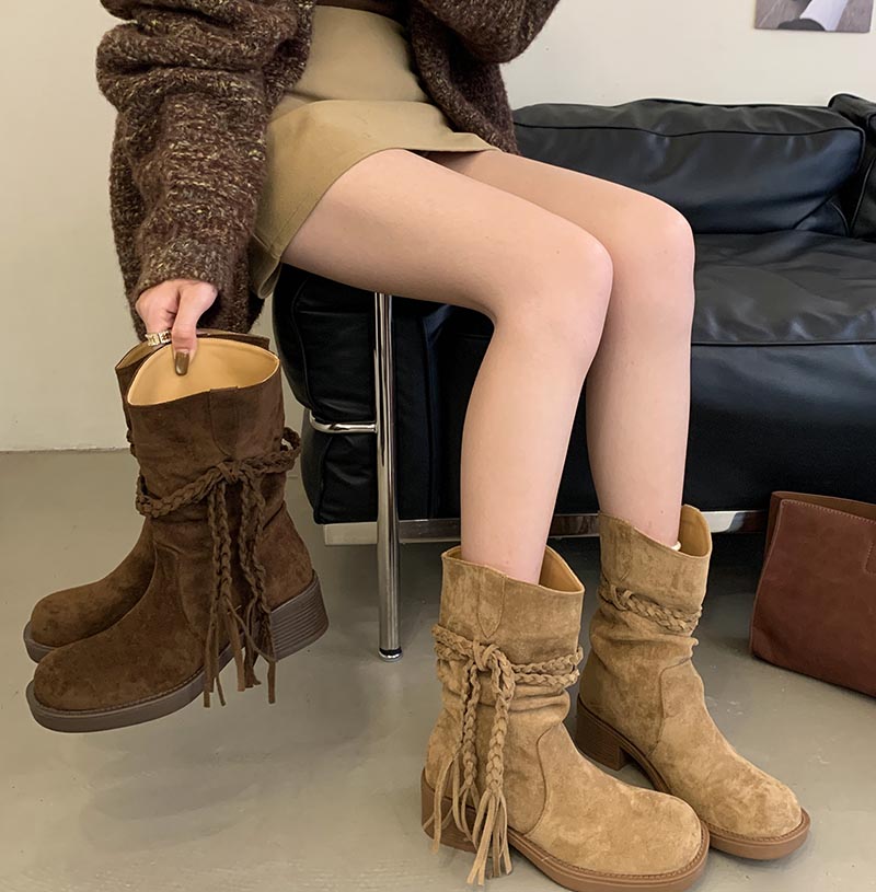 2026-new-wasteland-style-fringe-chunky-heel-riding-boots-retro-mid-calf-boots-slim-stacked-mid-calf-boots 2026 New Wasteland Style Fringe Chunky Heel Riding Boots Retro Mid Calf Boots Slim Stacked Mid Calf Boots