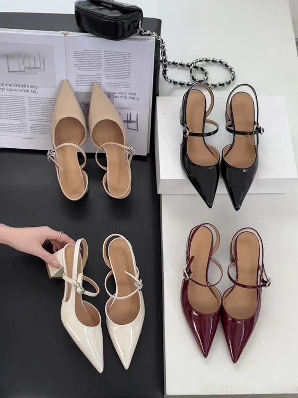 Baotou Sandals Women 2025 Spring Summer New French Pointed Toe Chunky Heel Open Back Slip On High Heel Shoes