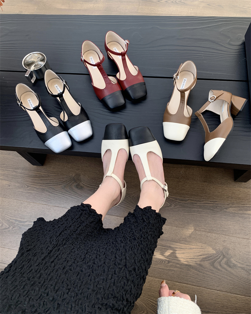 french-retro-color-block-square-toe-mary-jane-chunky-heel-womens-shoes-2024-spring-autumn-new-pointed-toe-sandals French Retro Color Block Square Toe Mary Jane Chunky Heel Women's Shoes 2024 Spring Autumn New Pointed Toe Sandals
