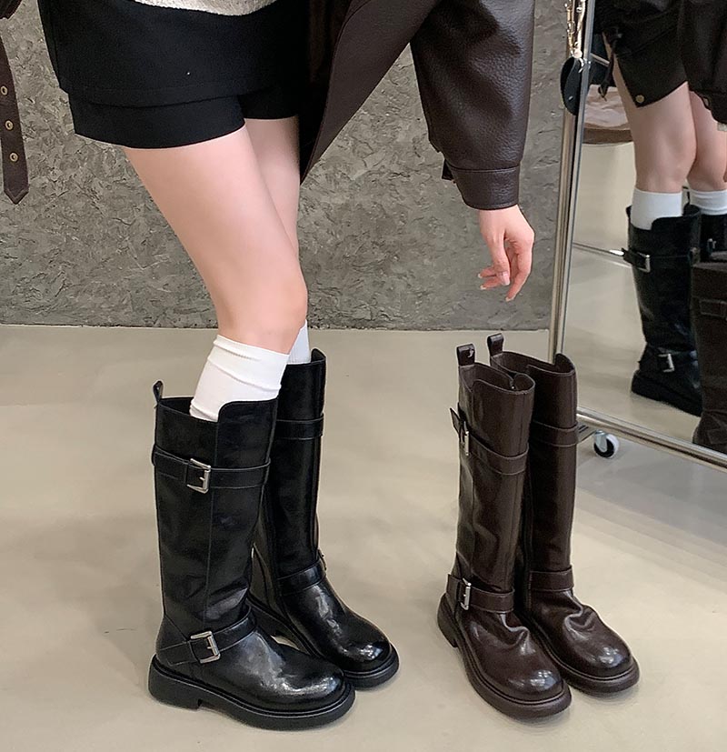 womens-hand-crinkle-oil-wax-leather-belt-buckle-motorcycle-short-boots-2025-autumn-winter-heavy-craft-knight-boots Women's Hand-Crinkle Oil Wax Leather Belt Buckle Motorcycle Short Boots 2025 Autumn Winter Heavy Craft Knight Boots