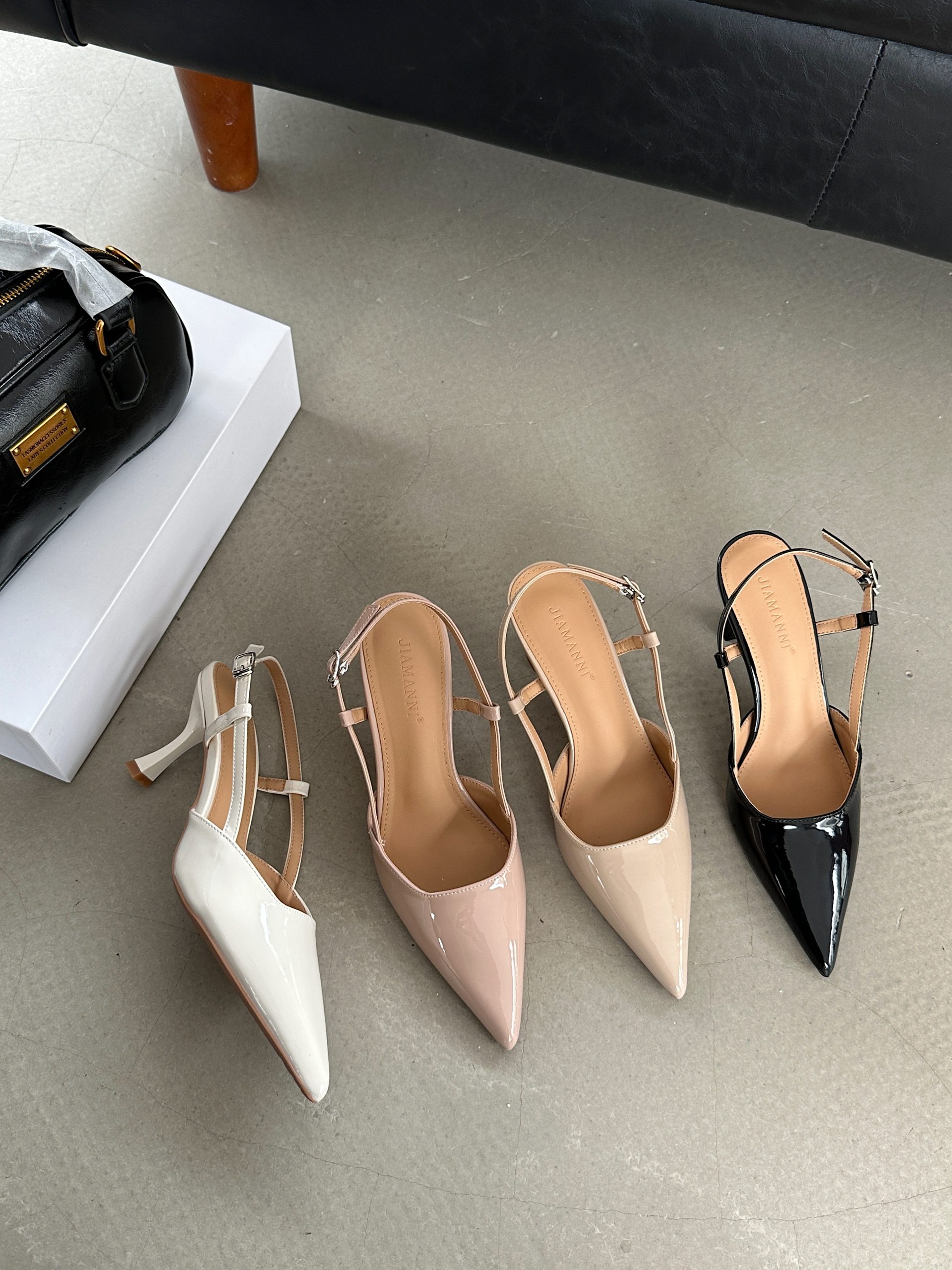 Women's Patent Leather Pointed Toe High Heel Sandals 2025 New Summer Backless Thin Heel Shoes